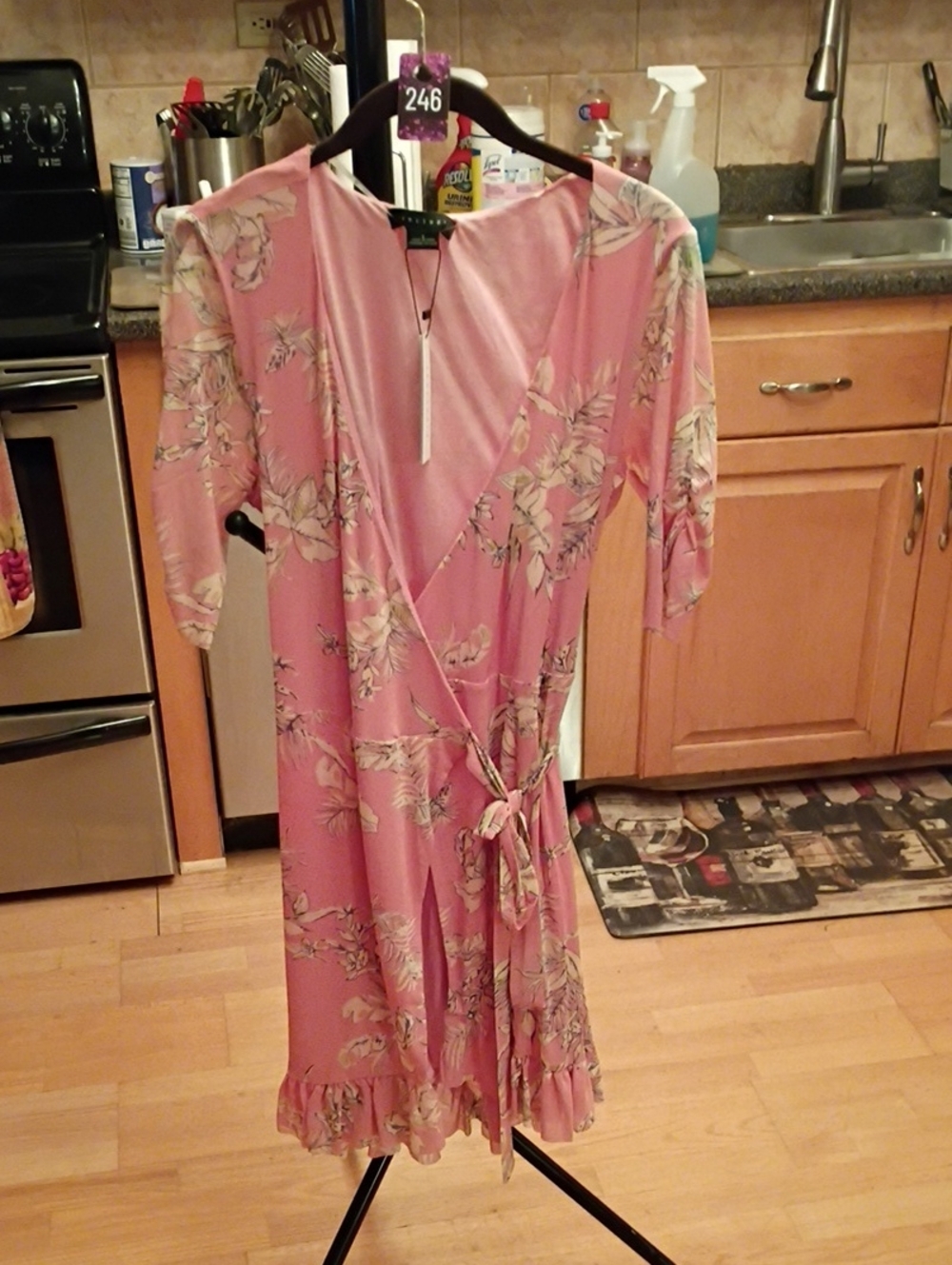 Sanctuary Pink Floral Wrap Dress with Ruffle Hem